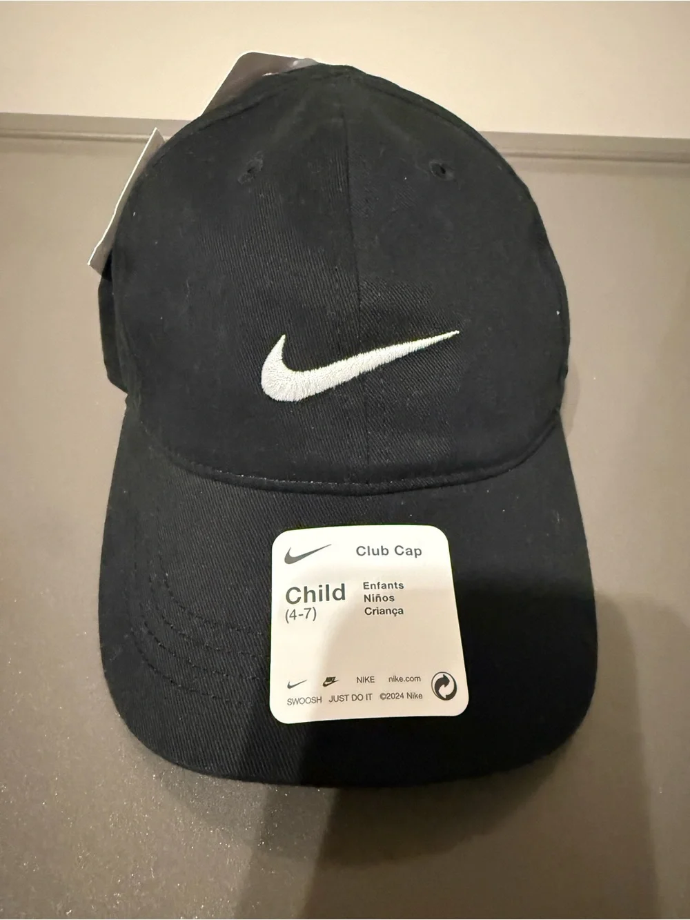 Nike Black Child Club Cap with White Swoosh
